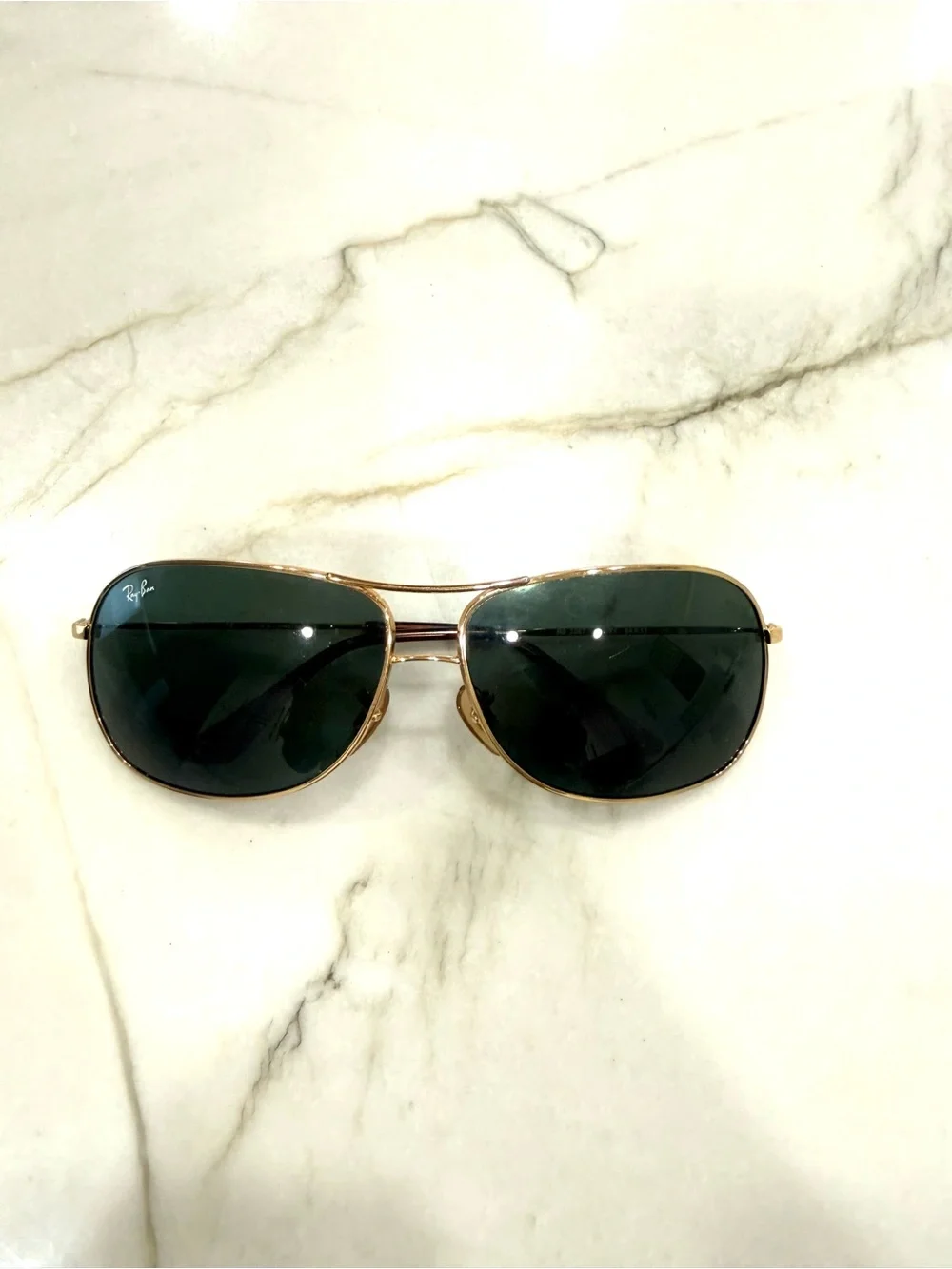 Ray-Ban Gold Frame Sunglasses with Dark Green Lenses